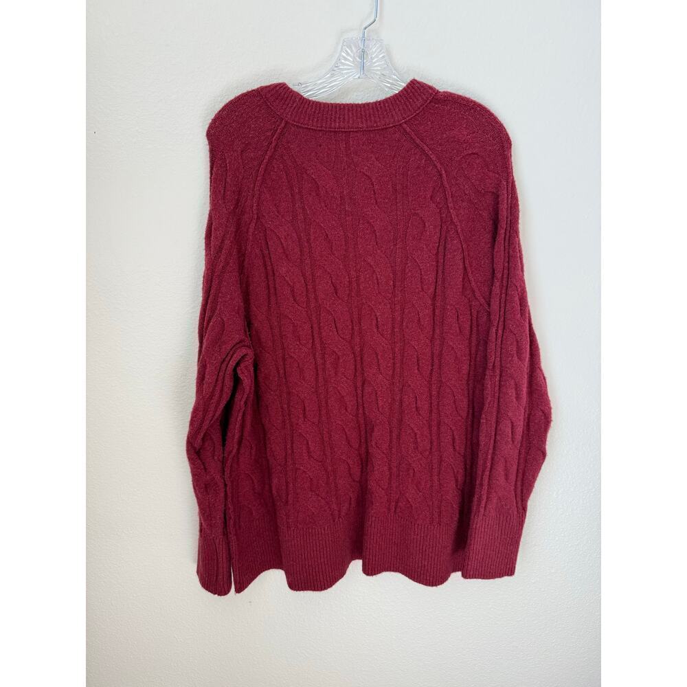 Aerie Cable Knit Unreal Oversized Cozy Burgundy Sweater Crewneck Size Small - Picture 2 of 6